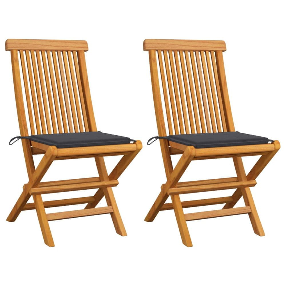 Petromila vidaXL Záhradné stoličky, antracitové podložky 2 ks, tíkový masív
